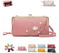 Générique Women Sling Cross-Body Wallet with Mobile Cell Phone Holder, Embroidery Phone Wallet Crossbody, for Travel & Daily Essentials (pink-A)