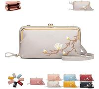 Générique Women Sling Cross-Body Wallet with Mobile Cell Phone Holder, Embroidery Phone Wallet Crossbody, for Travel & Daily Essentials (grey)