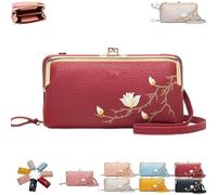 Générique Women Sling Cross-Body Wallet with Mobile Cell Phone Holder, Embroidery Phone Wallet Crossbody, for Travel & Daily Essentials (red)