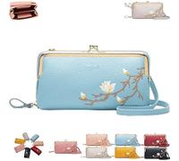 Générique Women Sling Cross-Body Wallet with Mobile Cell Phone Holder, Embroidery Phone Wallet Crossbody, for Travel & Daily Essentials (blue)