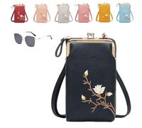 Générique Women Sling Cross-Body Wallet With Mobile Cell Phone Holder,Floral Embroidery Crossbody Wallet With Phone Slot (black)