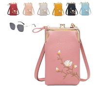 Générique Women Sling Cross-Body Wallet With Mobile Cell Phone Holder,Floral Embroidery Crossbody Wallet With Phone Slot (pink)