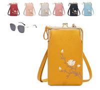 Générique Women Sling Cross-Body Wallet With Mobile Cell Phone Holder,Floral Embroidery Crossbody Wallet With Phone Slot