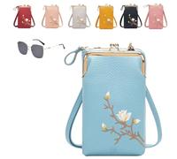 Générique Women Sling Cross-Body Wallet With Mobile Cell Phone Holder,Floral Embroidery Crossbody Wallet With Phone Slot
