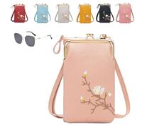 Générique Women Sling Cross-Body Wallet With Mobile Cell Phone Holder,Floral Embroidery Crossbody Wallet With Phone Slot (pale pink)