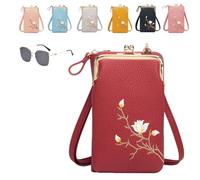Générique Women Sling Cross-Body Wallet With Mobile Cell Phone Holder,Floral Embroidery Crossbody Wallet With Phone Slot