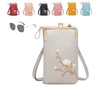 Générique Women Sling Cross-Body Wallet With Mobile Cell Phone Holder,Floral Embroidery Crossbody Wallet With Phone Slot (grey)