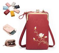 Générique Women Sling Cross-Body Wallet with Mobile Cell Phone Holder, Forever Savour Mobile Phone Bag for Women (Red)