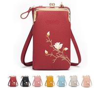 Générique Women Sling Cross-Body Wallet with Mobile Phone Holder - Large Leather Crossbody Bag for Travel, Passport Storage & Daily Use (Burgundy)