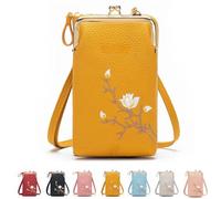 Générique Women Sling Cross-Body Wallet with Mobile Phone Holder - Large Leather Crossbody Bag for Travel, Passport Storage & Daily Use (Yellow)