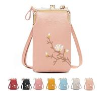 Générique Women Sling Cross-Body Wallet with Mobile Phone Holder - Large Leather Crossbody Bag for Travel, Passport Storage & Daily Use (Pink)