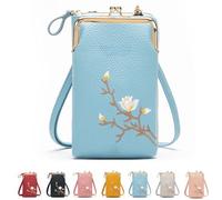 Générique Women Sling Cross-Body Wallet with Mobile Phone Holder - Large Leather Crossbody Bag for Travel, Passport Storage & Daily Use (Blue)