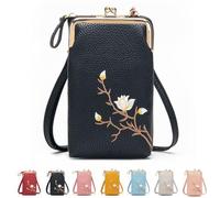 Générique Women Sling Cross-Body Wallet with Mobile Phone Holder - Large Leather Crossbody Bag for Travel, Passport Storage & Daily Use (Black)
