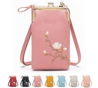 Générique Women Sling Cross-Body Wallet with Mobile Phone Holder - Large Leather Crossbody Bag for Travel, Passport Storage & Daily Use (Dark Pink)