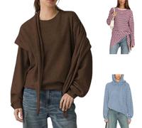 Générique Women Striped Knit Top Detachable Scarf Long Sleeve Sweater Pullover,Striped Color Block Knit Sweater,Casual Fall Winter Base