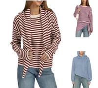 Générique Women Striped Knit Top Detachable Scarf Long Sleeve Sweater Pullover,Striped Color Block Knit Sweater,Casual Fall Winter Base