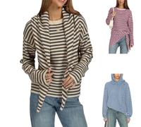 Générique Women Striped Knit Top Detachable Scarf Long Sleeve Sweater Pullover,Striped Color Block Knit Sweater,Casual Fall Winter Base
