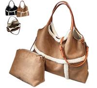 Générique Women Suede Tote Faux Lamb Wool Lined with Compartments, Vintage Large Capacity Soft Plush Bag Adjust Shoulder Straps (Brown)