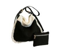 Générique Women Suede Tote with Faux Lamb Wool Lined Brown Suede Tote Bag Sherpa Purse Retro Slouchy Bag (Black)