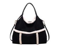 Générique Women Suede Tote with Faux Lamb Wool Lined, Vintage Plush Lamb Wool Lined Tote, for Work Travel Purse (Black)