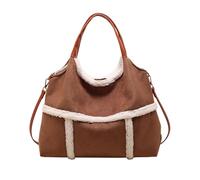 Générique Women Suede Tote with Faux Lamb Wool Lined, Vintage Plush Lamb Wool Lined Tote, for Work Travel Purse (Brown)