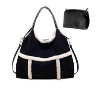 Générique Women Suede Tote With Faux Lamb Wool Lined, with Brown coin purse, for work commuting and travel (Black)