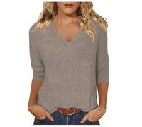 Générique Women T Shirt Slim Fit T-Shirt à Manches Sept Quarts pour Femme,col en V,à la Mode,Confortable et décontracté,Coupe décontractée,été(Khaki,XXL)