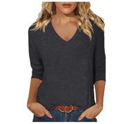 Générique Women T Shirt Slim Fit T-Shirt à Manches Sept Quarts pour Femme,col en V,à la Mode,Confortable et décontracté,Coupe décontractée,été(Grey,L)