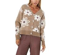 Générique Women V Neck Floral Furry Crop Cardigan Knitted Button Down Cashmere Sweater Fall Outfits (Khaki,M)