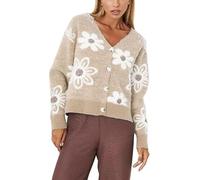 Générique Women V Neck Floral Furry Crop Cardigan Knitted Button Down Cashmere Sweater Fall Outfits (Apricot,S)