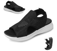 Générique Women Wide Fit Sandals Comfortable Orthopedic Platform Walking Sport Slides with Arch Support Breathable Mesh Shoes (Black,41)