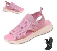 Générique Women Wide Fit Sandals Comfortable Orthopedic Platform Walking Sport Slides with Arch Support Breathable Mesh Shoes (Pink,37)