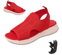 Générique Women Wide Fit Sandals Comfortable Orthopedic Platform Walking Sport Slides with Arch Support Breathable Mesh Shoes (Red,37)