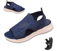 Générique Women Wide Fit Sandals Comfortable Orthopedic Platform Walking Sport Slides with Arch Support Breathable Mesh Shoes (Blue,37)