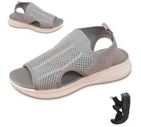 Générique Women Wide Fit Sandals Comfortable Orthopedic Platform Walking Sport Slides with Arch Support Breathable Mesh Shoes (Grey,36)