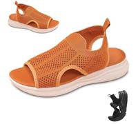 Générique Women Wide Fit Sandals Comfortable Orthopedic Platform Walking Sport Slides with Arch Support Breathable Mesh Shoes (Orange,39)