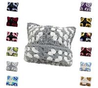 Générique Women Y2K Cat Ear Beanie Hat Slouchy Crochet Boho Floral Handmade Knitted Skully Caps Beanie Winter Warm Hat Neutral (E)