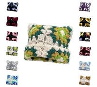 Générique Women Y2K Cat Ear Beanie Hat Slouchy Crochet Boho Floral Handmade Knitted Skully Caps Beanie Winter Warm Hat Neutral (D)