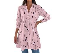 Générique Women's Abstract Print Button Dress - Long Sleeve A-Line (Pink,M)