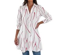 Générique Women's Abstract Print Button Dress - Long Sleeve A-Line (Red,TG)