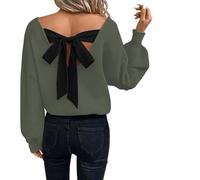 Générique Womens Bow Back Sweater Sexy V Neck Chunky Knit Sweaters,Women's Bow Tie Back Sweater,Casual Long Sleeve V Neck Loose Fit Knit Tops,Backless Bow Tied Sweaters V Neck (Green,TG)