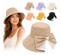 Générique Women's Bowknot Wide Brim Sun Protective Hat, Sun Hat with Bow, Foldable Summer Hat for Women, Breathable Outdoor Vacation Hats (Khaki)