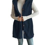 Générique Women's Button down Fleece Hooded Outerwear Vests, Fuzzy Sherpa Winter Warm Button,Womens Fleece Sleeveless Hoodies (Navy,S)