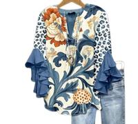 Générique Women's Casual Boho Floral Print Tops Loose V Neck 3/4 Wave Bell Sleeve Flowy Shirts Summer Blouses for Women (C,TTG)