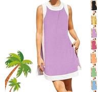 Générique Women's Casual Color Block Sleeveless Tops Matching Shorts Set with Pockets, 2025 Summer Crewneck Pullover 2 Piece Sets (Purple,3XL)