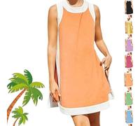 Générique Women's Casual Color Block Sleeveless Tops Matching Shorts Set with Pockets, 2025 Summer Crewneck Pullover 2 Piece Sets (Orange,XL)