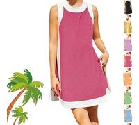 Générique Women's Casual Color Block Sleeveless Tops Matching Shorts Set with Pockets, 2025 Summer Crewneck Pullover 2 Piece Sets (Pink,4XL)