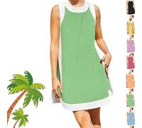 Générique Women's Casual Color Block Sleeveless Tops Matching Shorts Set with Pockets, 2025 Summer Crewneck Pullover 2 Piece Sets (Green,4XL)