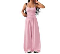 Générique Womens Casual Jumpsuit Spaghetti Strap Square Neck Smocked Wide Leg Long Pants All-in-One Summer Outfit