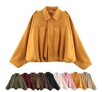 Générique Women's Casual Lapel Faux Suede Cropped Jacket, Spring Lapel Pilot Coat Y2k Going Out Jackets Outerwear (Yellow,M)